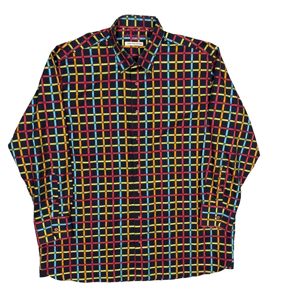 Luchiano Visconti Dress Shirt Colorful Check Long Sleeve Cotton XXL